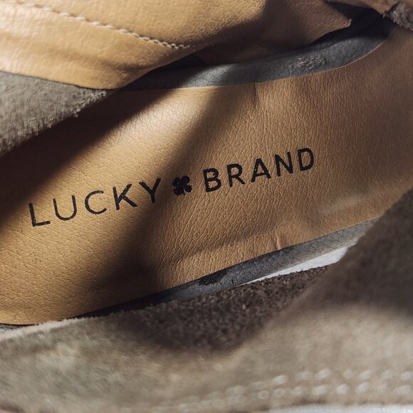 Lucky Brand Gray Leather Kasima Peep Toe Block Heel Booties 8M - Picture 11 of 14